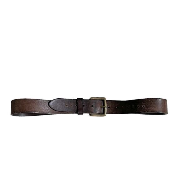 Vintage Brown Leather Belt Solid Brass Buckle L
